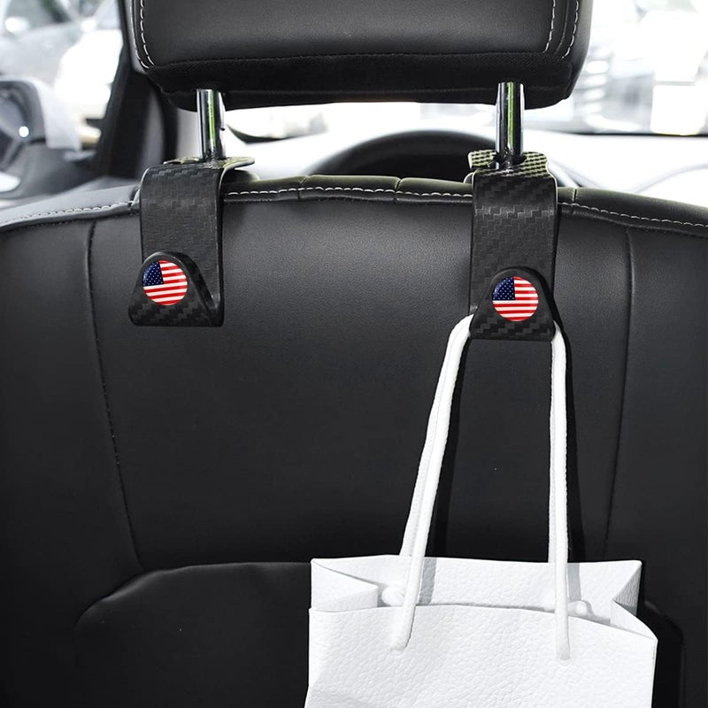 Hanemia 4PCS Car Seat Headrest Hooks, Auto Back Seat Hanger Holder, Durable Stylish Vehicle Organizer Universal Car Interior Accessories, Storage Hooks for Purses, Bags, Clothes, Coats (Carbon Fiber/Red Flag) - Image 3